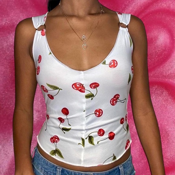 Urban Outfitters Tops - Urban Outfitters Cherry Print Ring Strap Top – Size S